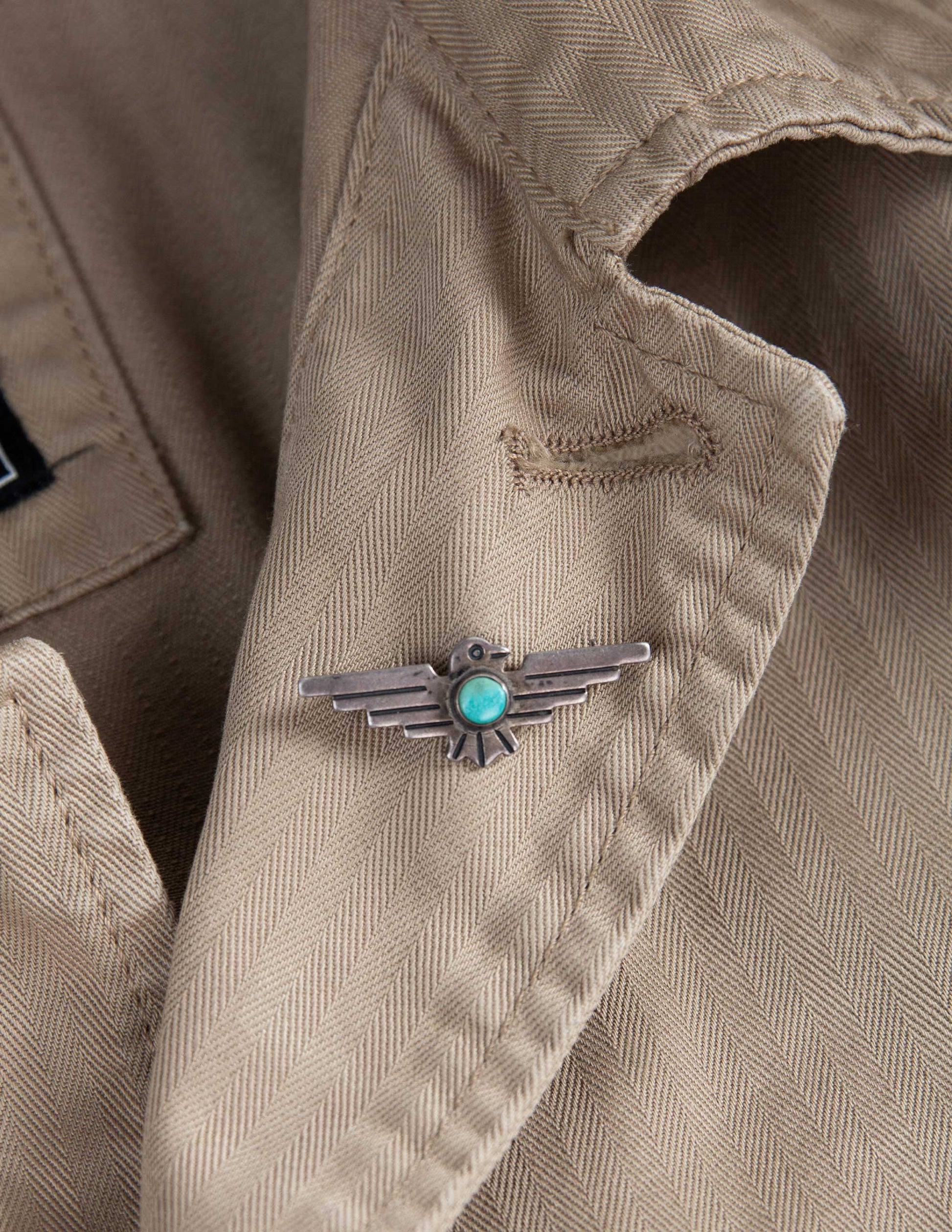 Vintage Small Thunderbird Lapel Pin with Turquoise