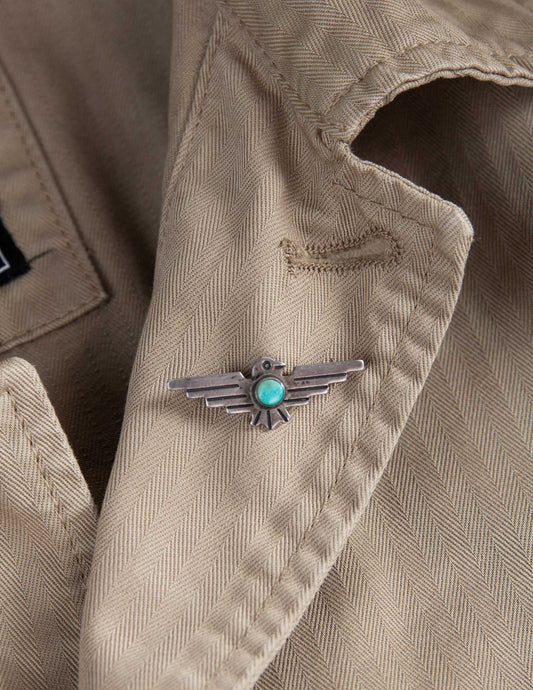 Vintage Small Thunderbird Lapel Pin with Turquoise