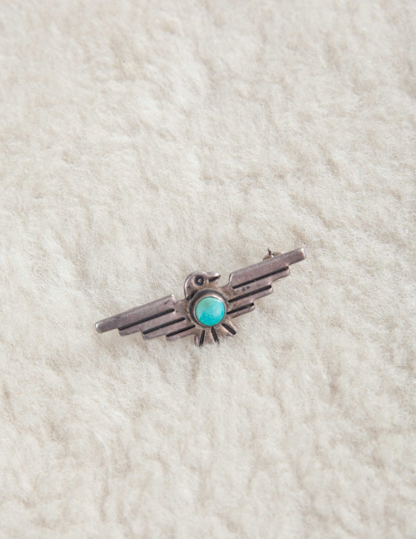 Vintage Small Thunderbird Lapel Pin with Turquoise