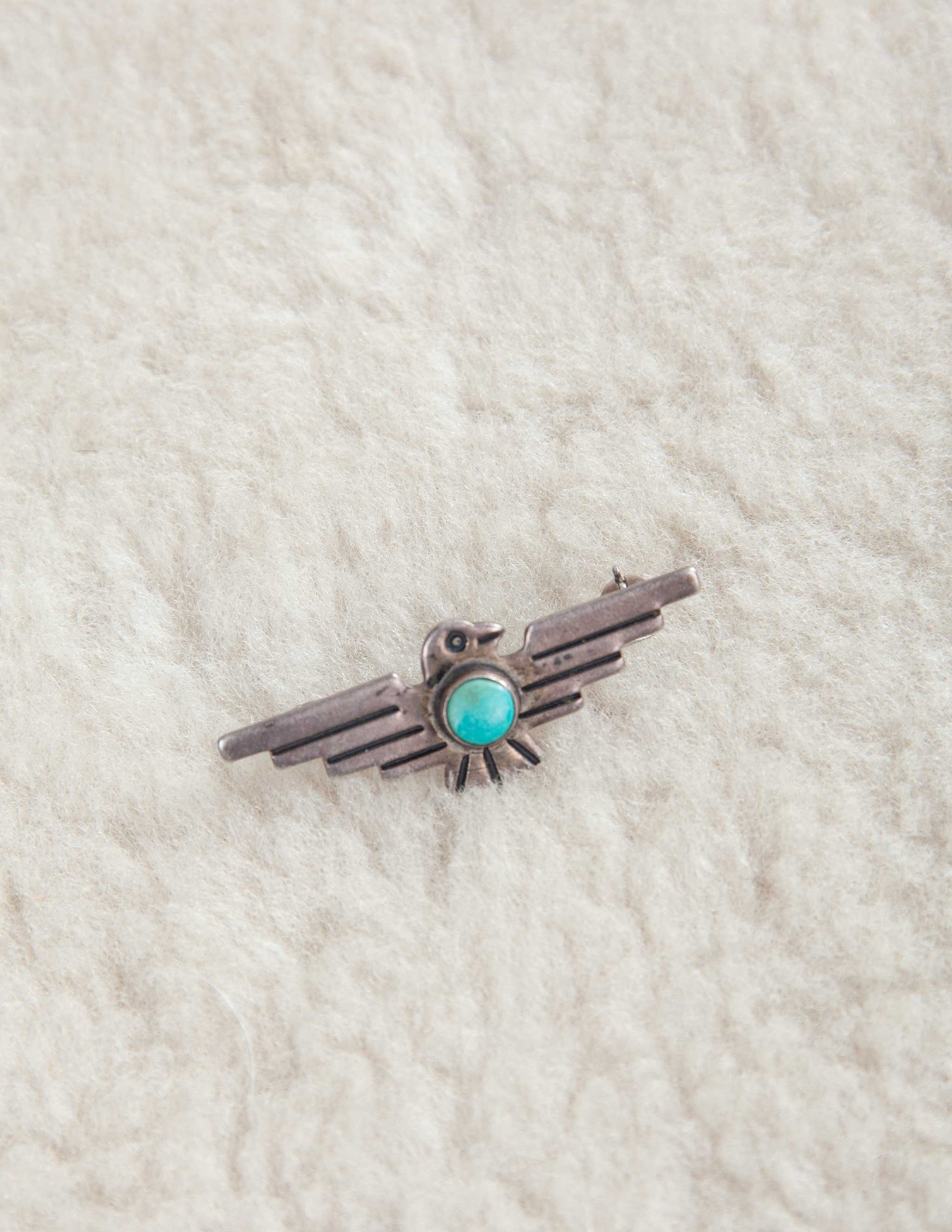 Vintage Small Thunderbird Lapel Pin with Turquoise