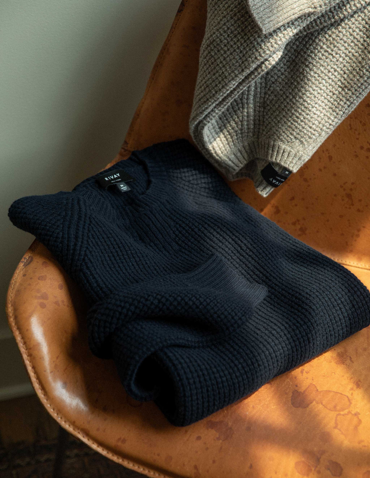 Sonny Waffle Sweater in Navy