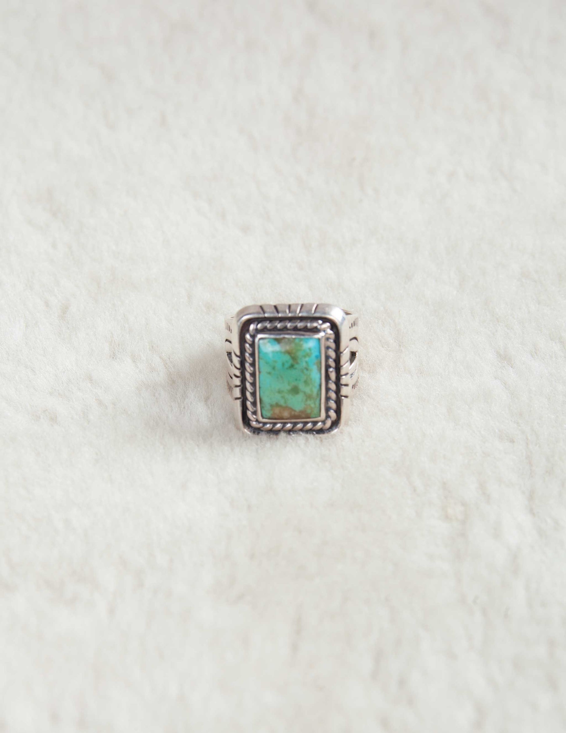 Sterling Turquoise Square Ring / Bandana Thash - Size 9.75