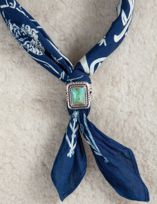 Sterling Turquoise Square Ring / Bandana Thash - Size 9.75