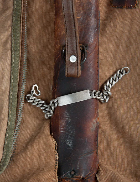 Sterling Silver Wide Curb Chain Military ID Bracelet