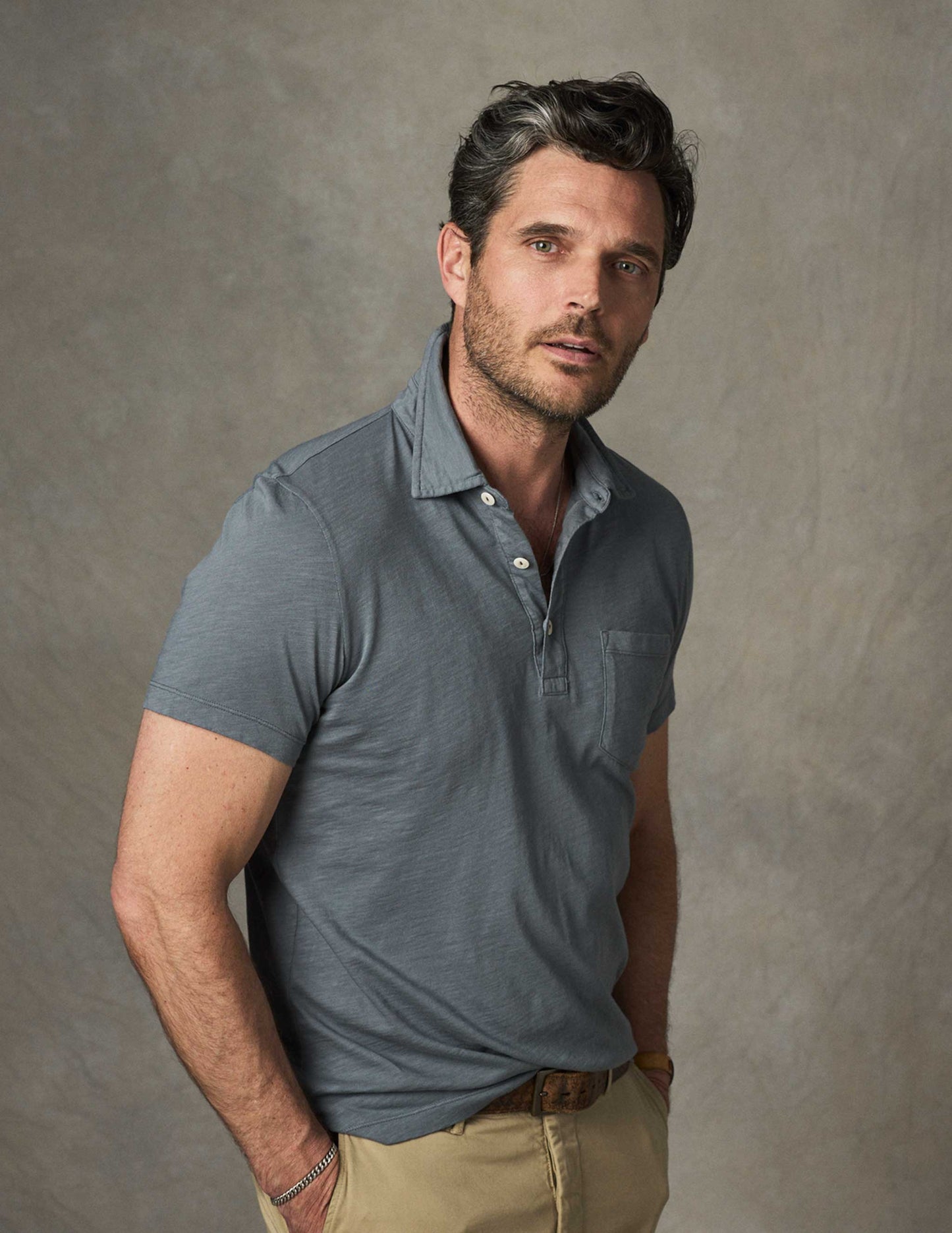 Garment Dyed Slub Jersey Polo in Storm