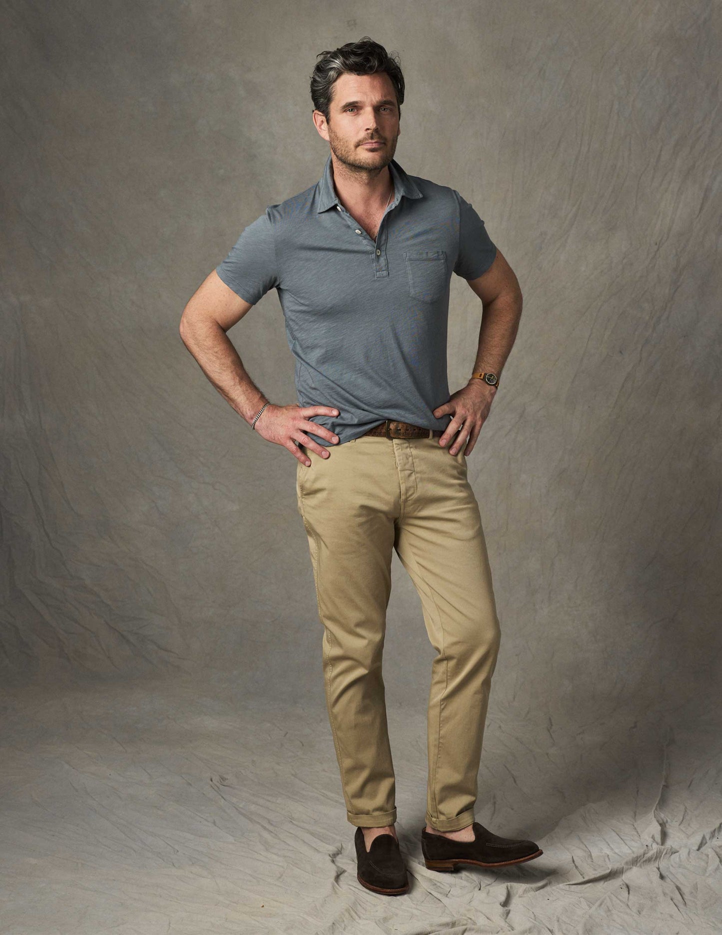 Garment Dyed Slub Jersey Polo in Storm