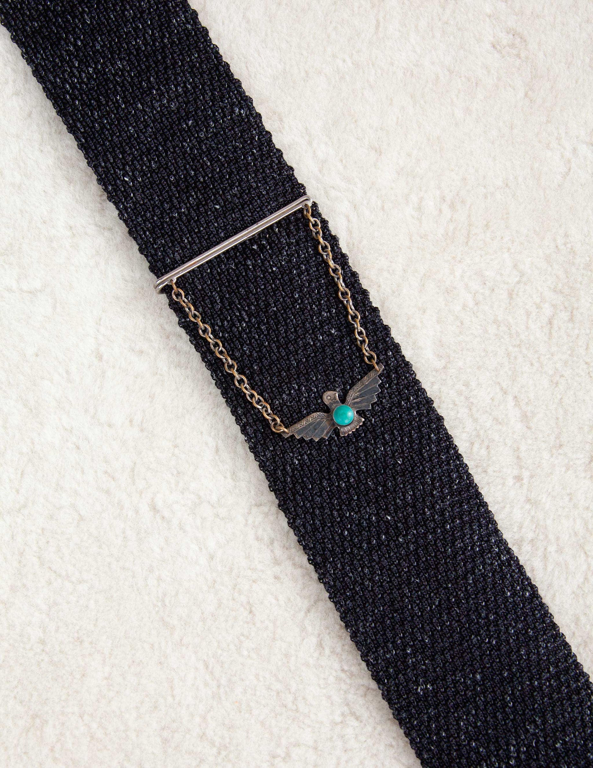 Thunderbird Sterling Silver Tie Bar with Chain Drop, c.1950s