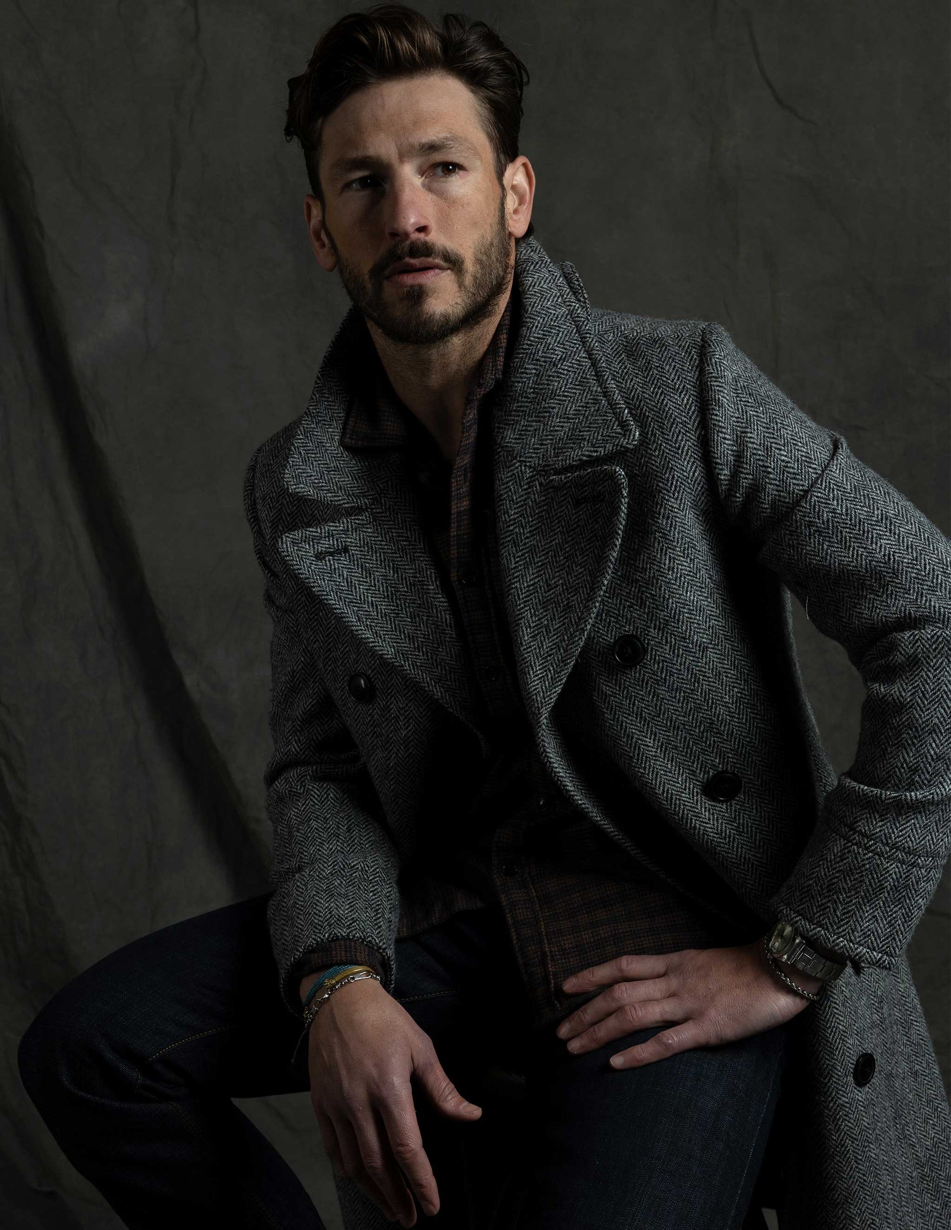 Rivay Harris Tweed Double Breasted Topcoat