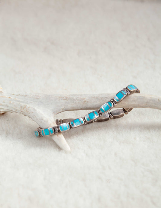 Vintage 1960s Turquoise Inlay Link Bracelet – Southwestern Silver