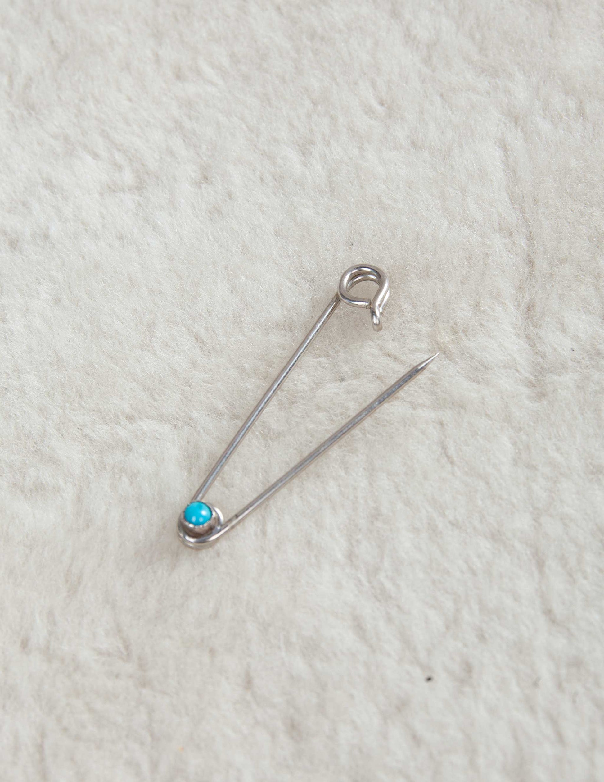 Turquoise-Set Sterling Safety Pin