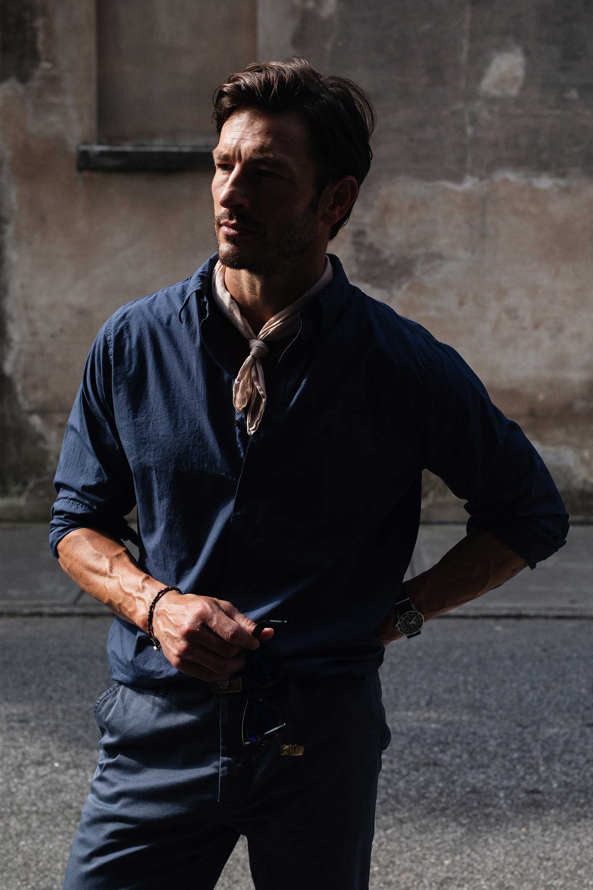 Rivay Type 104 Garment Dyed Poplin Button Down in Navy