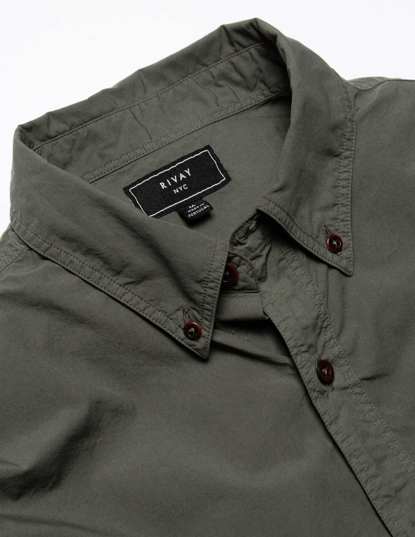 Rivay Type 104 Garment Dyed Poplin Button Down in Dark Sage