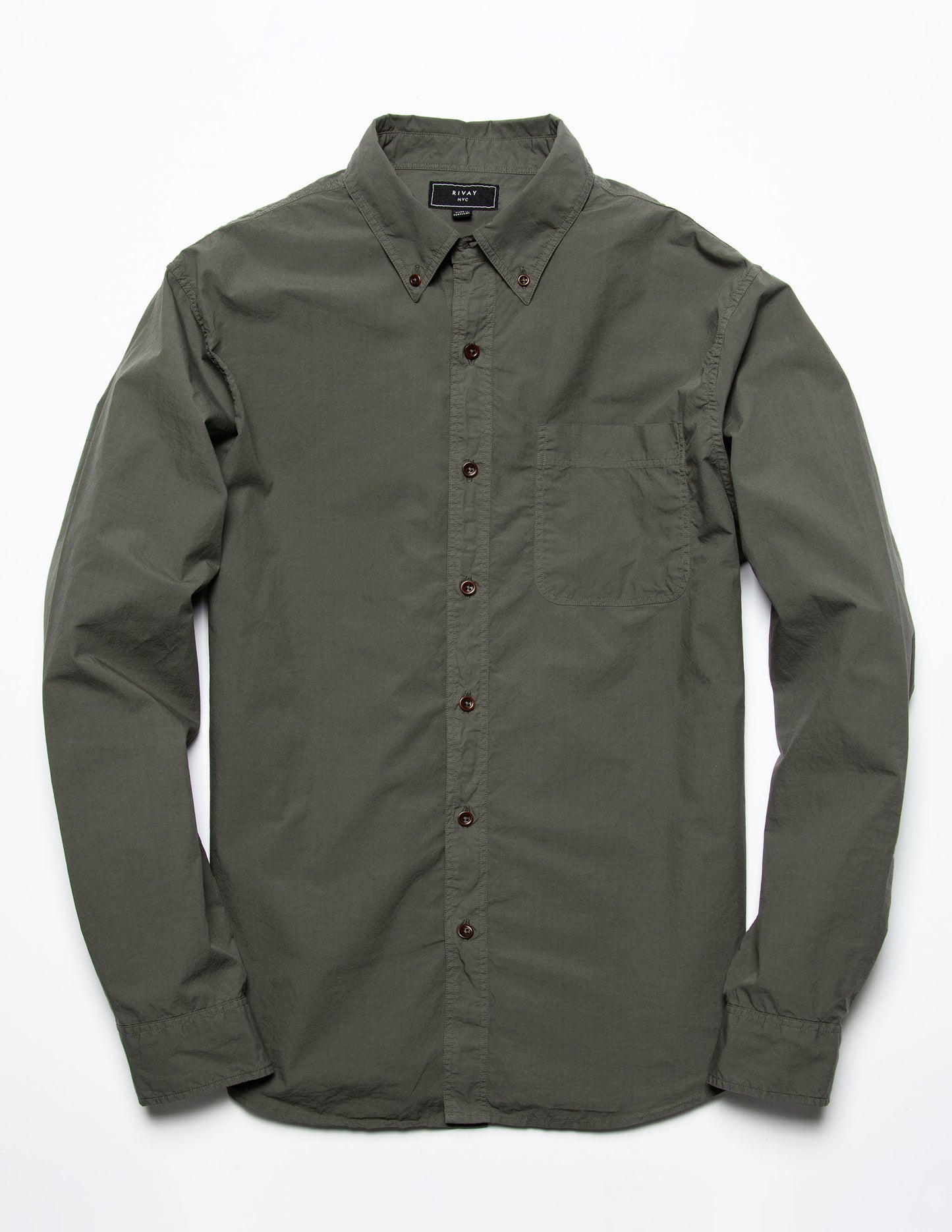 Rivay Type 104 Garment Dyed Poplin Button Down in Dark Sage