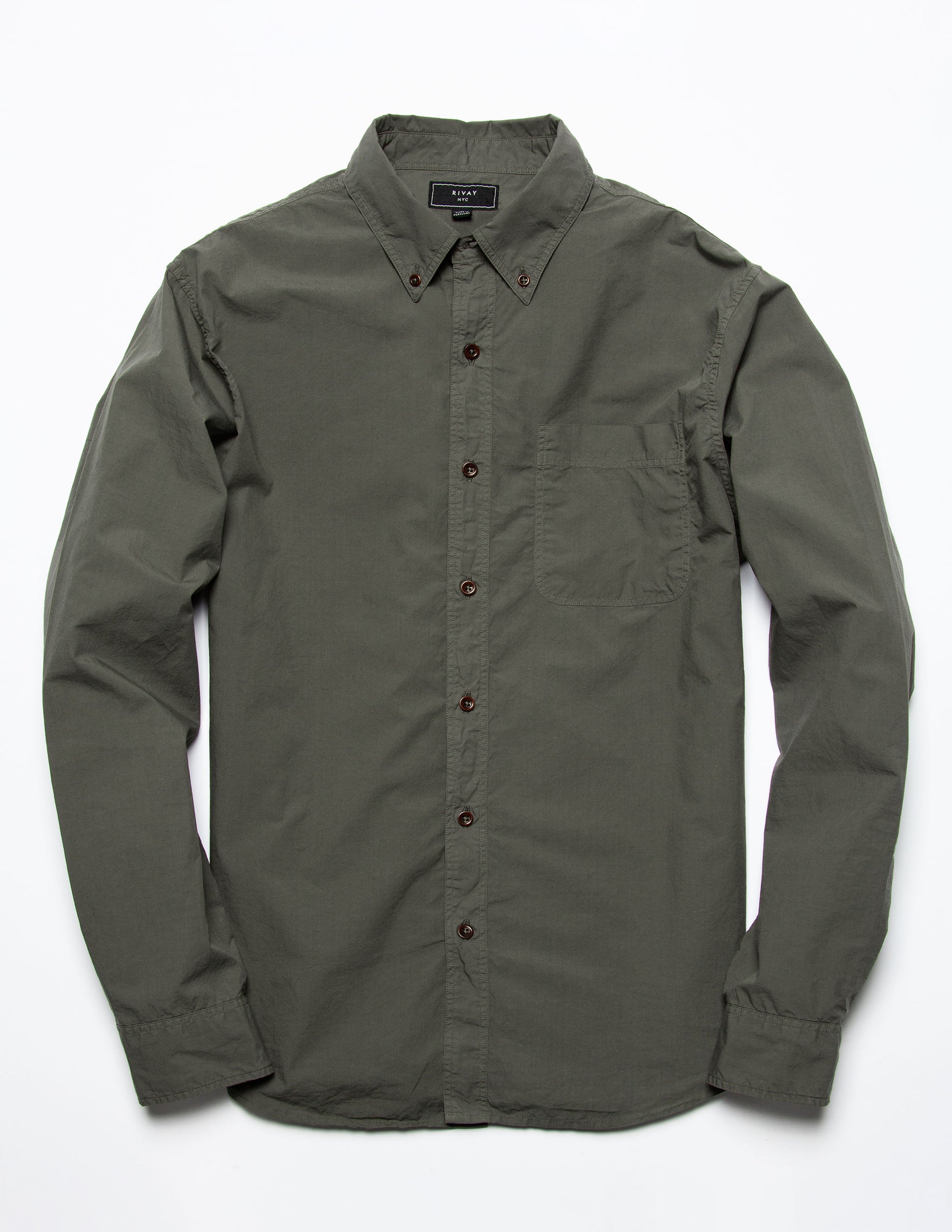 Rivay Type 104 Garment Dyed Poplin Button Down in Dark Sage