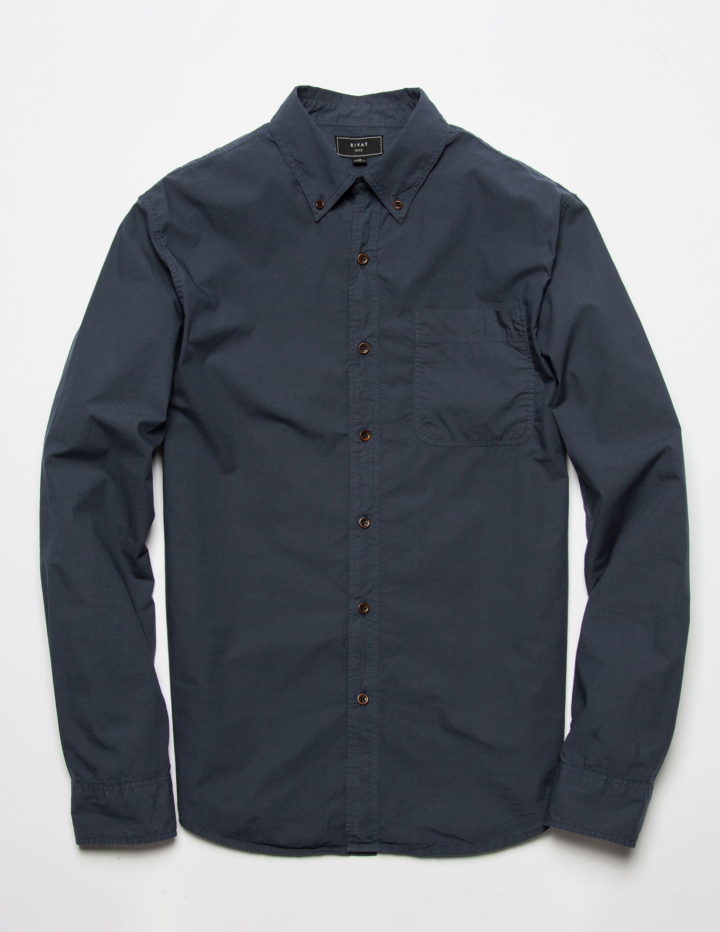 Rivay Type 104 Garment Dyed Poplin Button Down in Navy