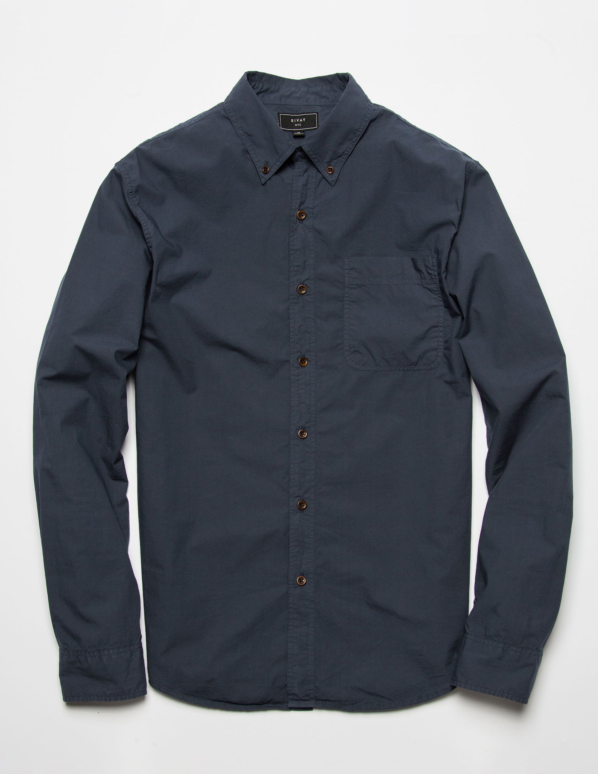 Rivay Type 104 Garment Dyed Poplin Button Down in Navy