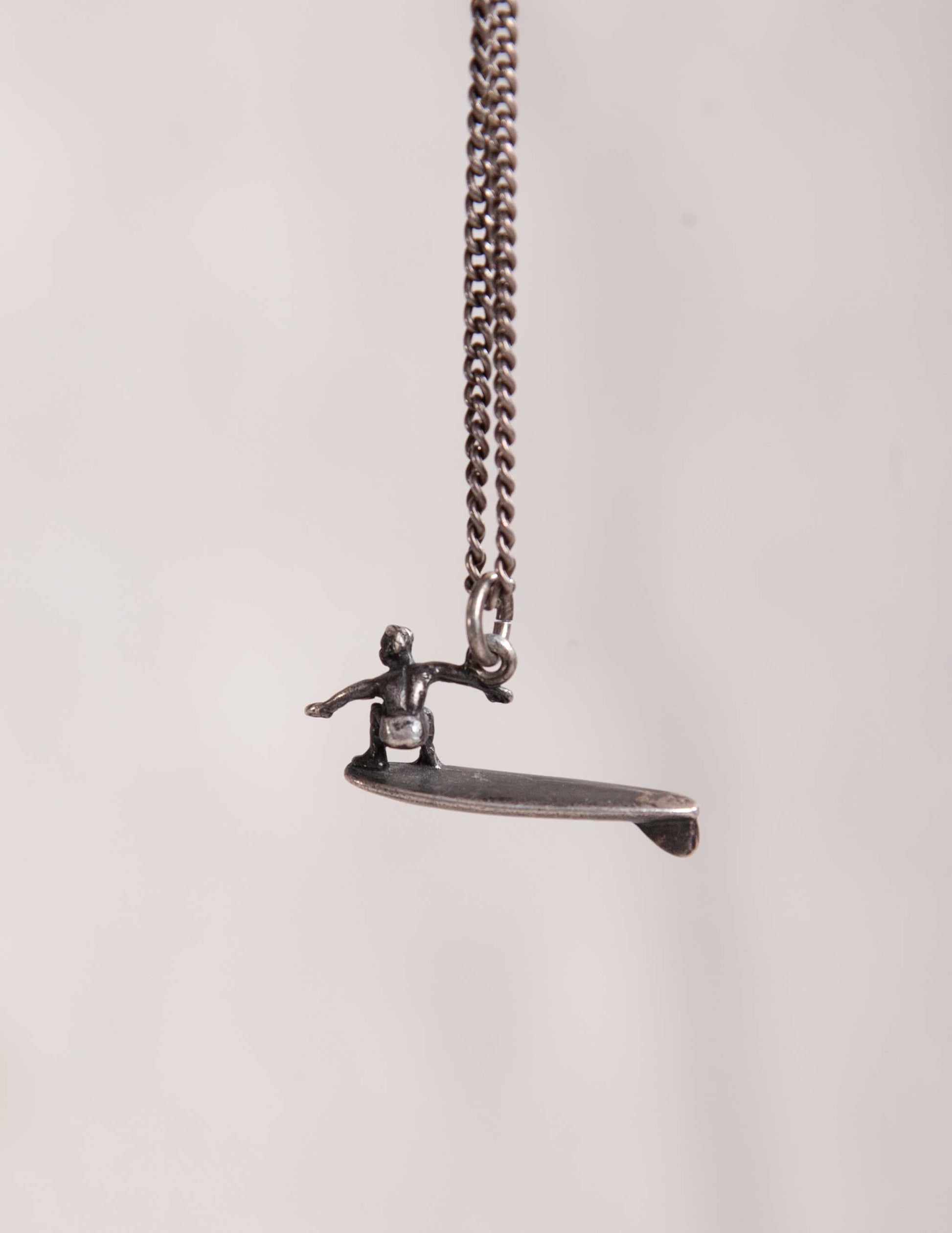 Vintage Surfer Pendant Necklace in Sterling Silver