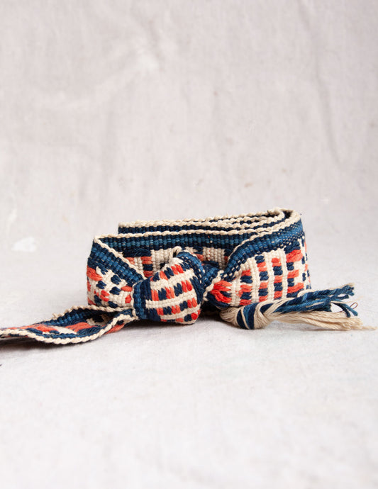 Vintage Woven Sash Belt – Indigo, Cream & Rust
