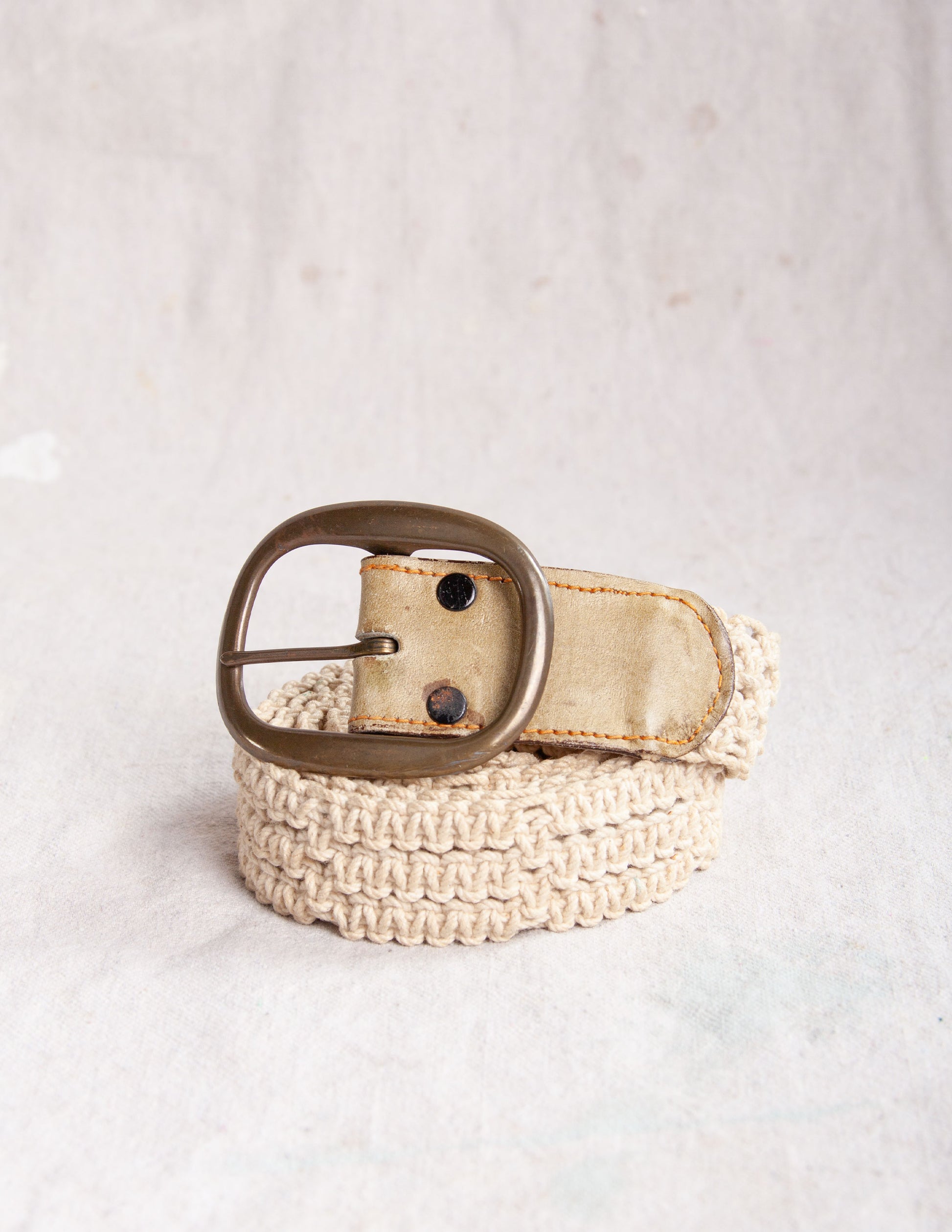 Vintage Woven Web Belt with Leather & Brass Detail