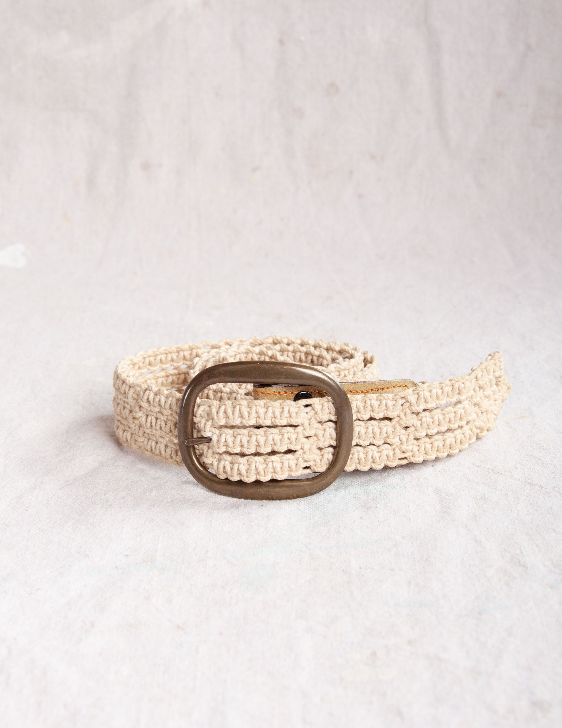 Vintage Woven Web Belt with Leather & Brass Detail