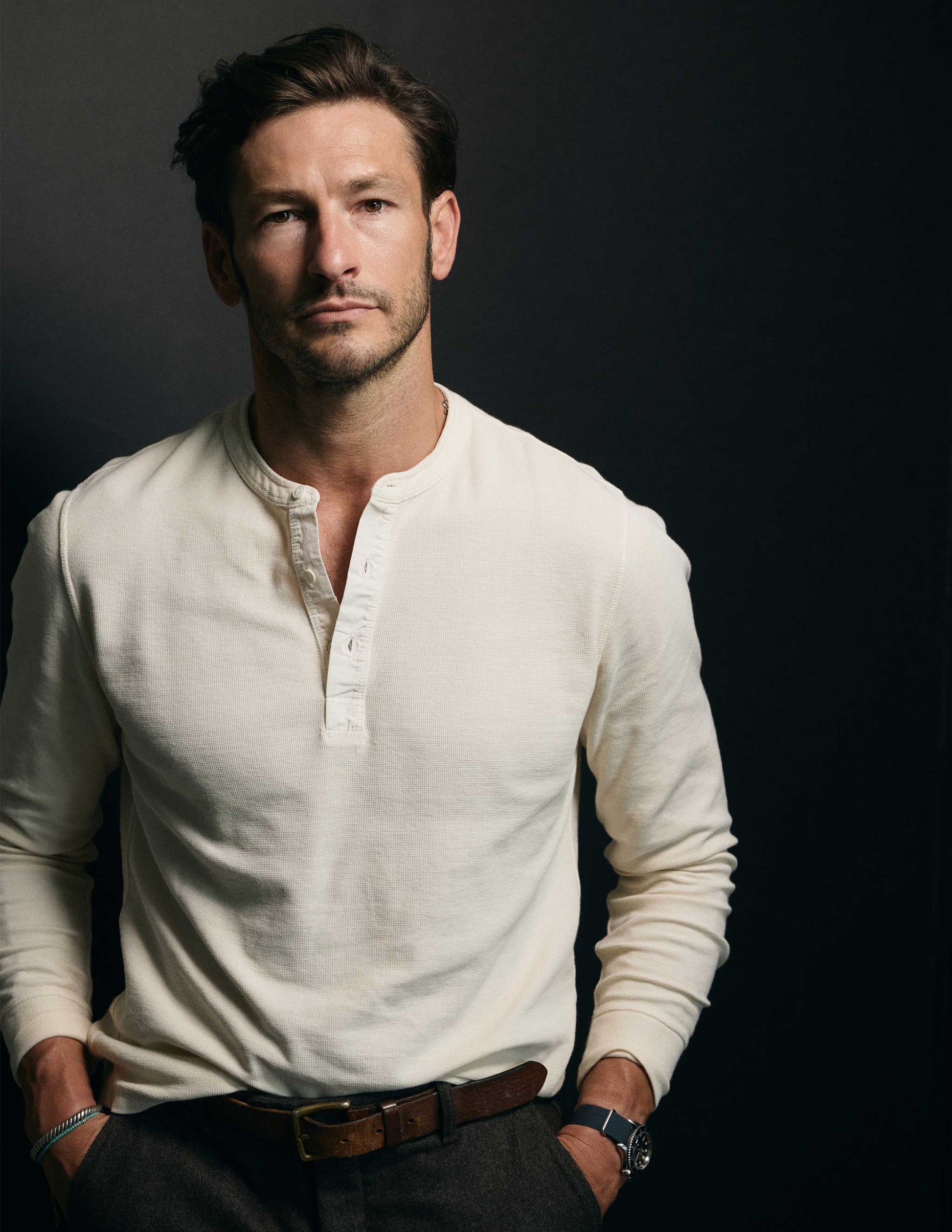Gibson Waffle Henley in Antique White