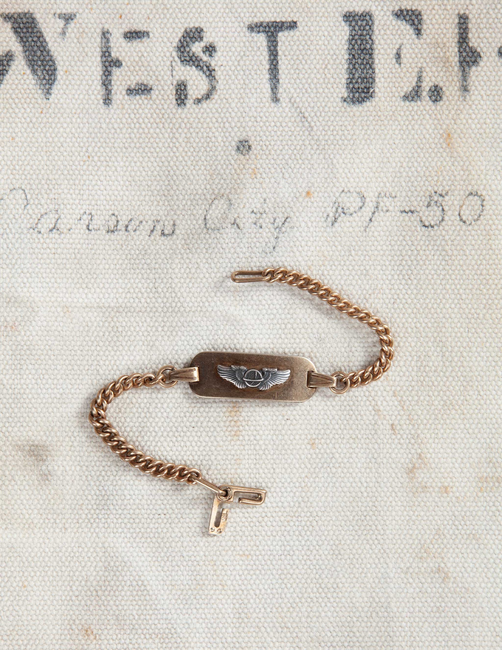 WWII U.S. Army Air Corps Gold-Filled ID Bracelet with Pilot Wings Emblem