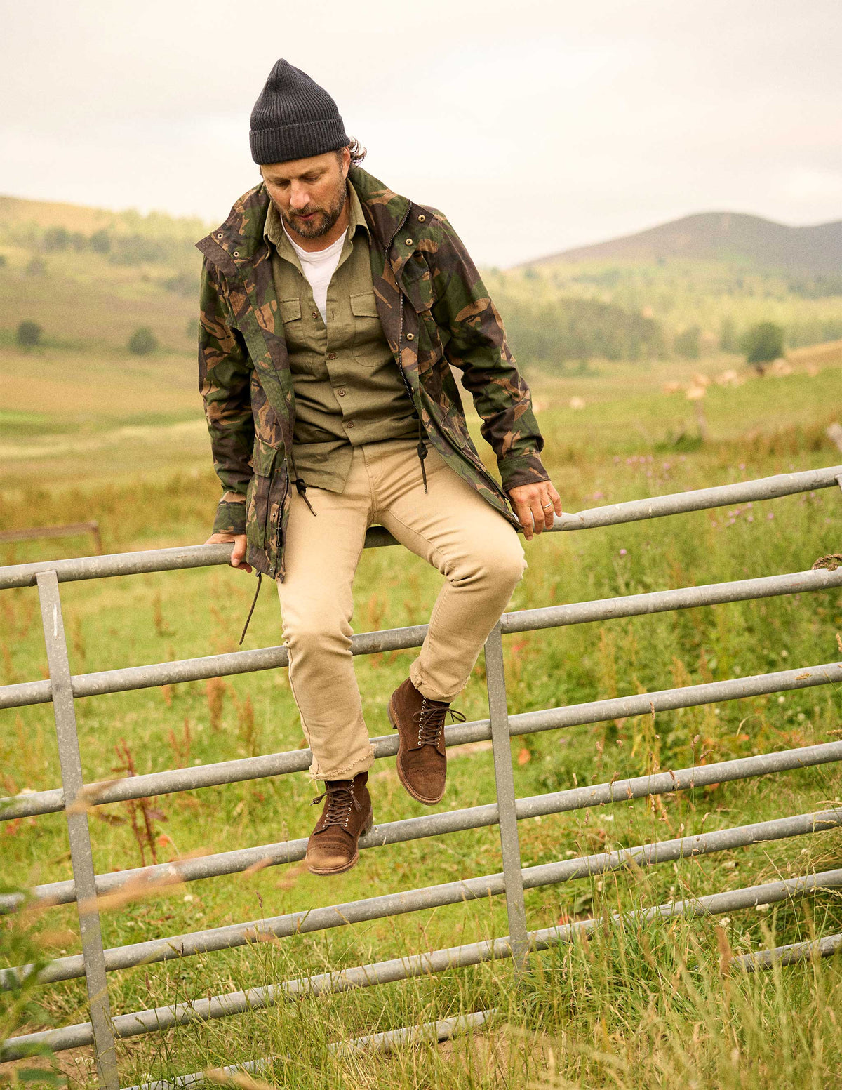 Waxed Cotton Field Jacket in British Woodlands Camo in Scotland with Rivay Founder Jon