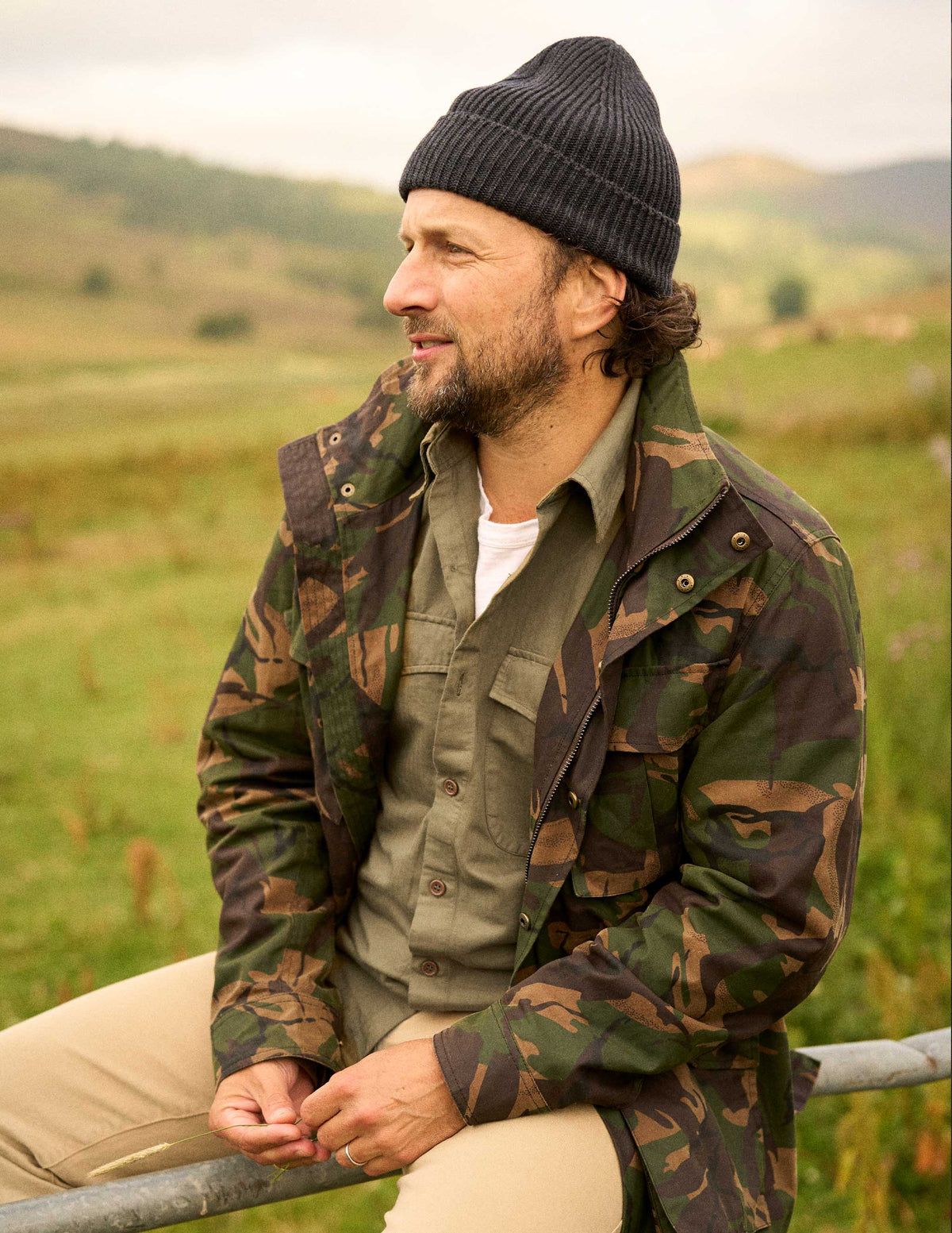 Waxed Cotton Field Jacket in British Woodlands Camo in Scotland with Rivay Founder Jon