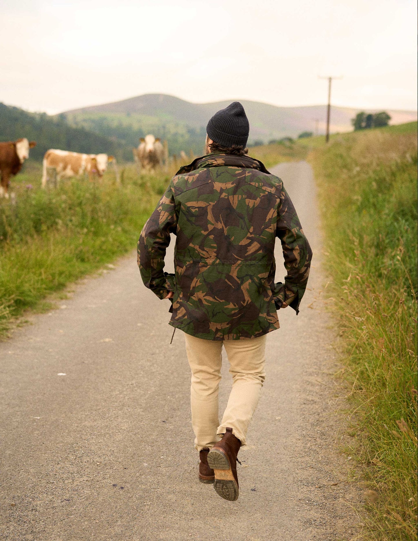 Waxed Cotton Field Jacket in British Woodlands Camo in Scotland with Rivay Founder Jon
