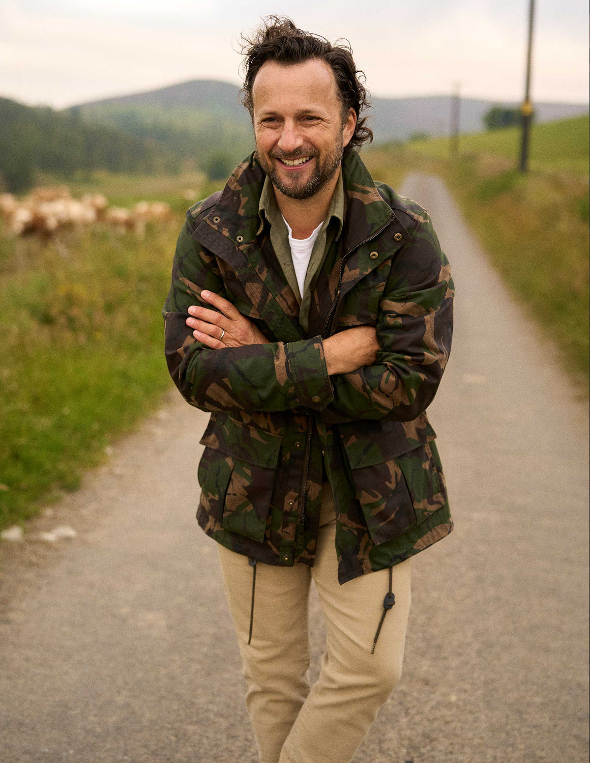 Waxed Cotton Field Jacket in British Woodlands Camo in Scotland with Rivay Founder Jon