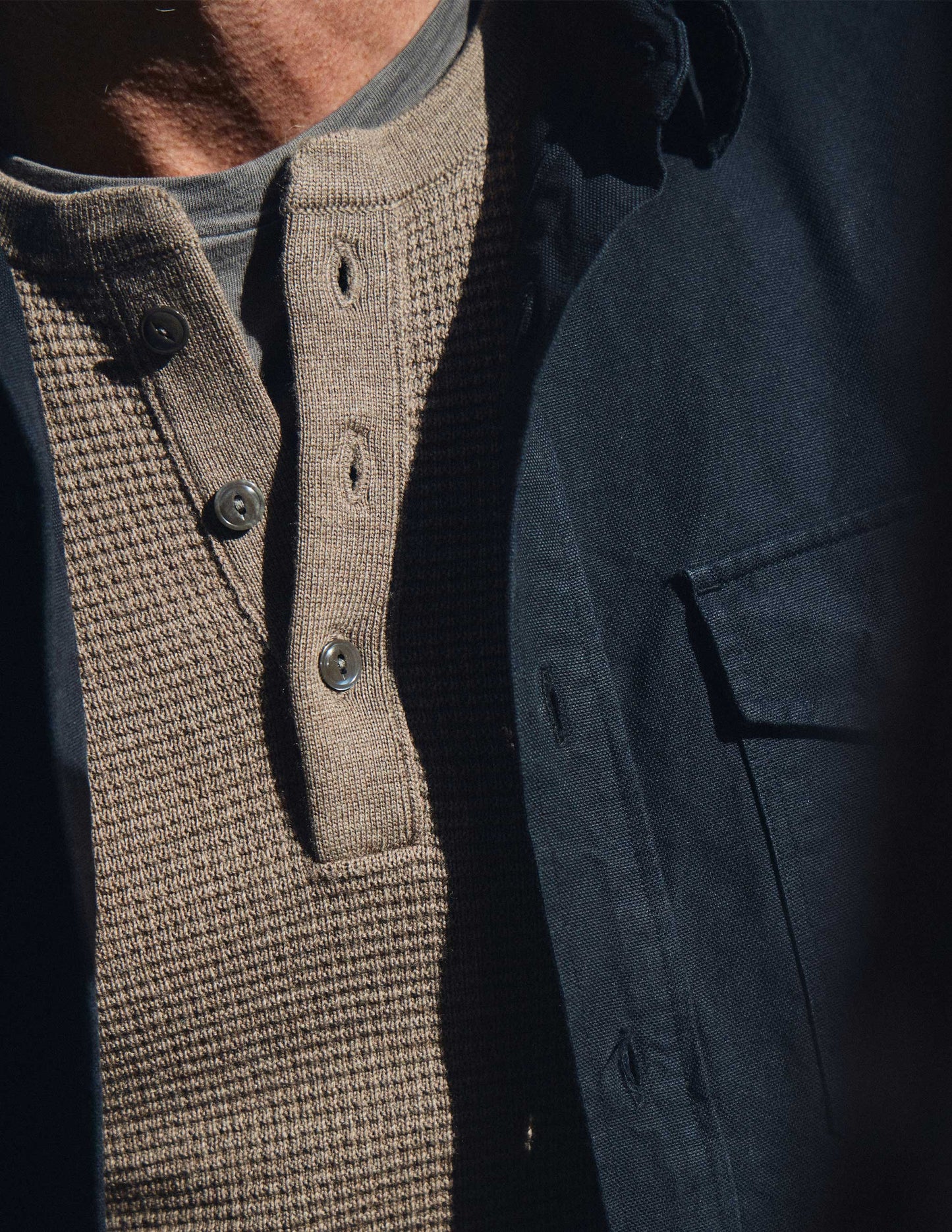 Rivay Merino Waffle Henley in Driftwood