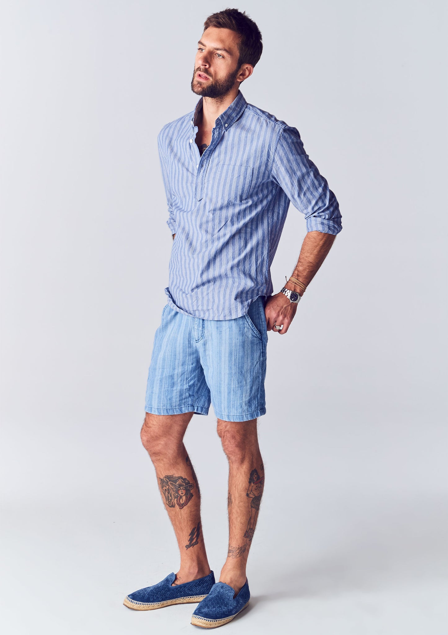 Calder Chambray Stripe Popover Shirt – RIVAY