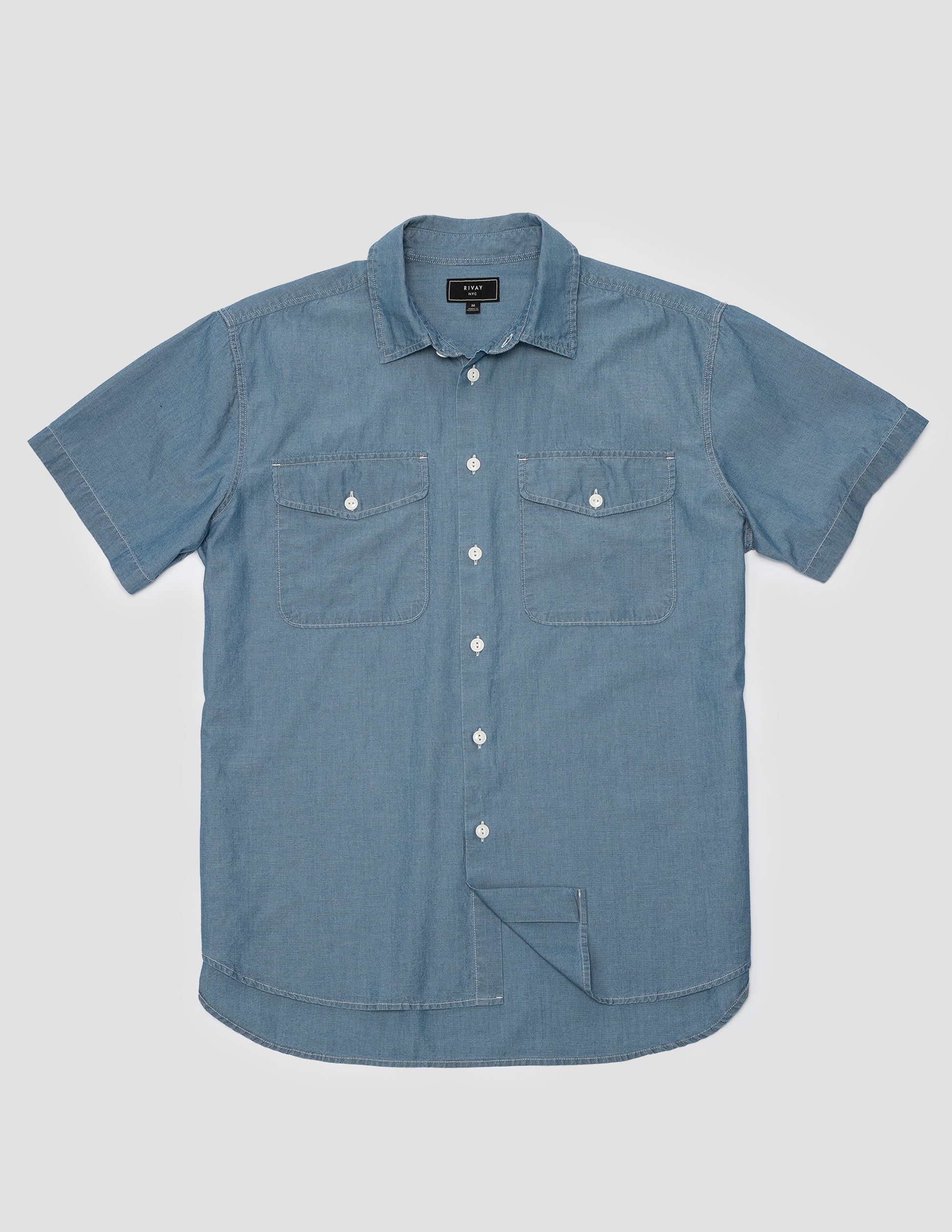 Gil Relaxed Short Sleeve Shirt in Blue Chambray – RIVAY