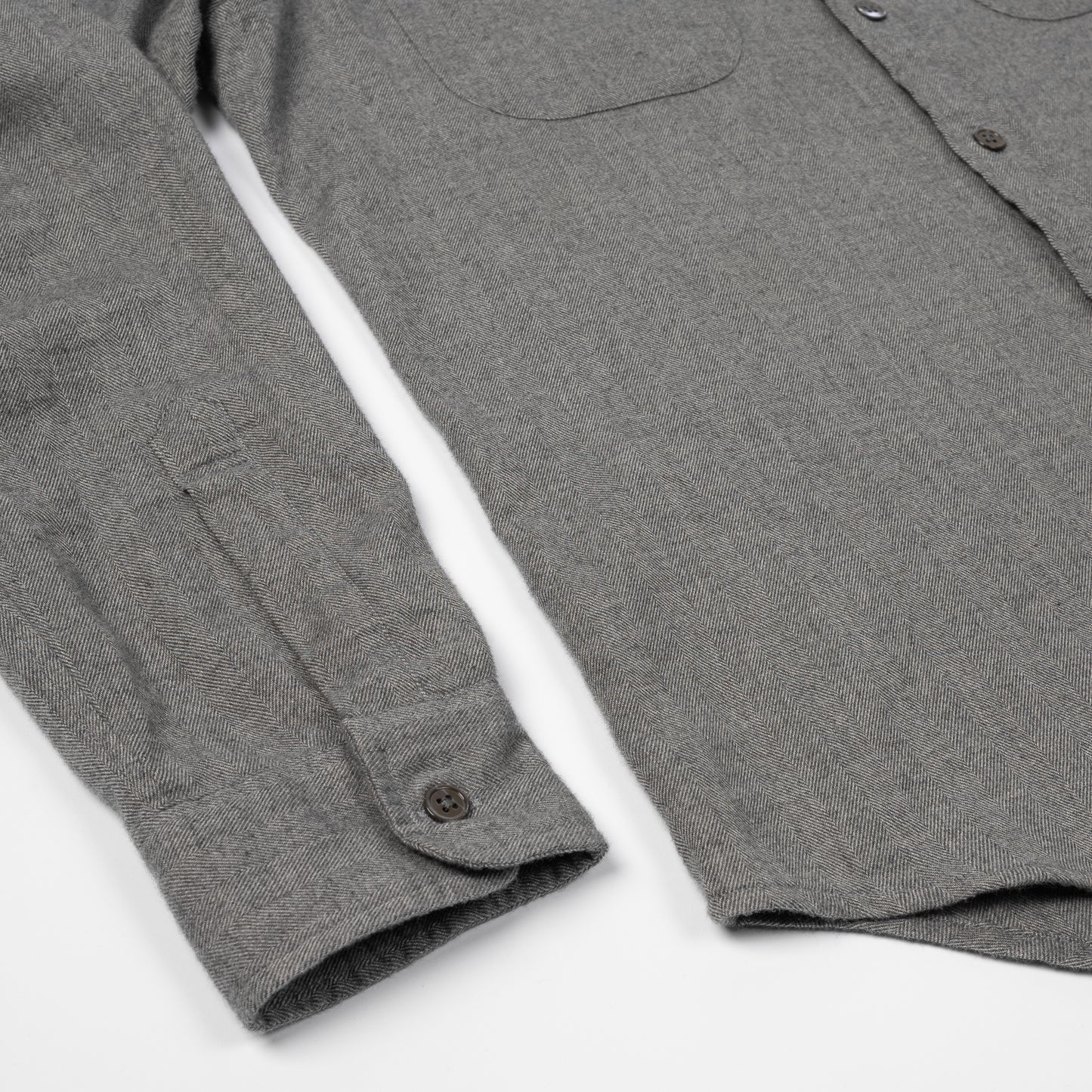Miles Brushed Flannel Camp Shirt in Grey Herringbone- SLIM FIT