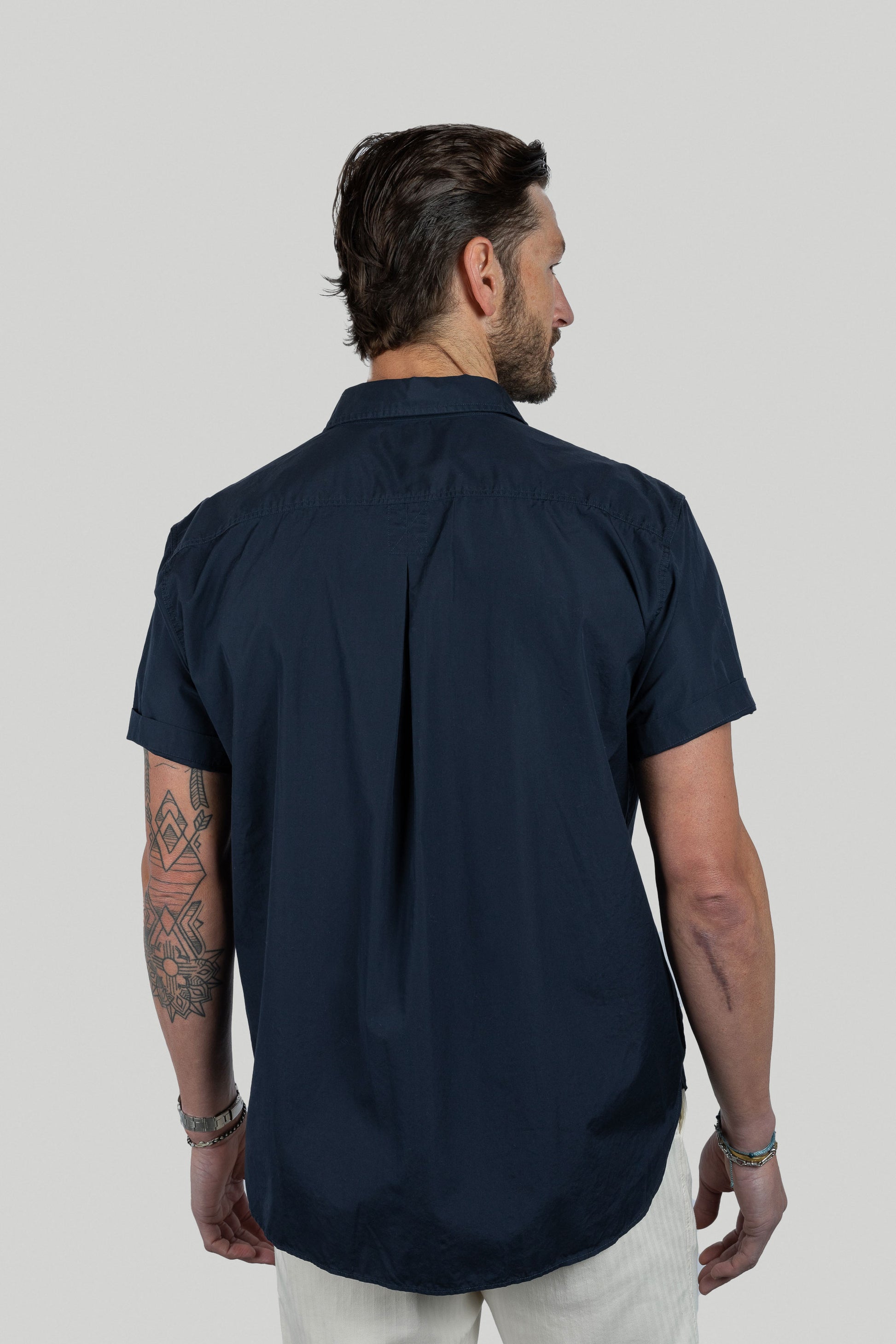 Gil Relaxed Short Sleeve Shirt in Navy Poplin RIVAY Gil Relaxed Short Sleeve Shirt in Navy Poplin RIVAY