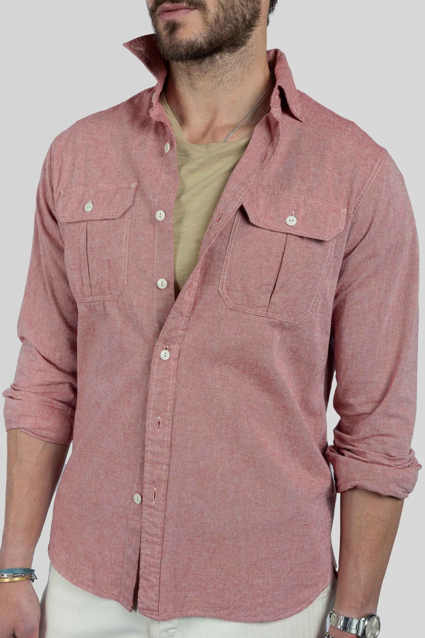 Rivay Mens Quinn Red Chambray Shirt 