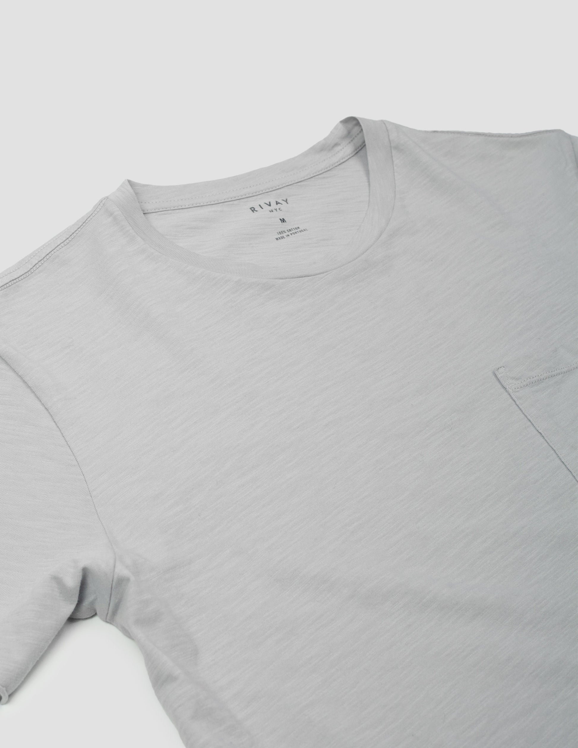 Rivay Men's Slub Cotton T-Shirt Pale Grey